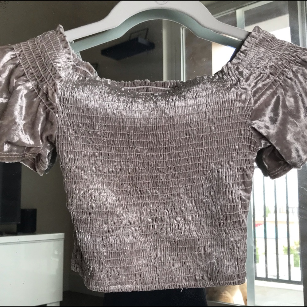 Blue Blush Pink Velvet Off the Shoulder Top